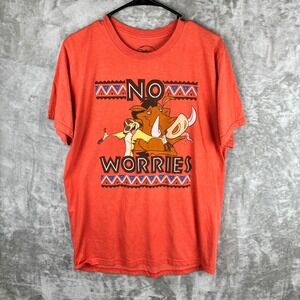 Disney The Lion King Timon Pumbaa No Worries Graphic T Shirt Orange Size LG